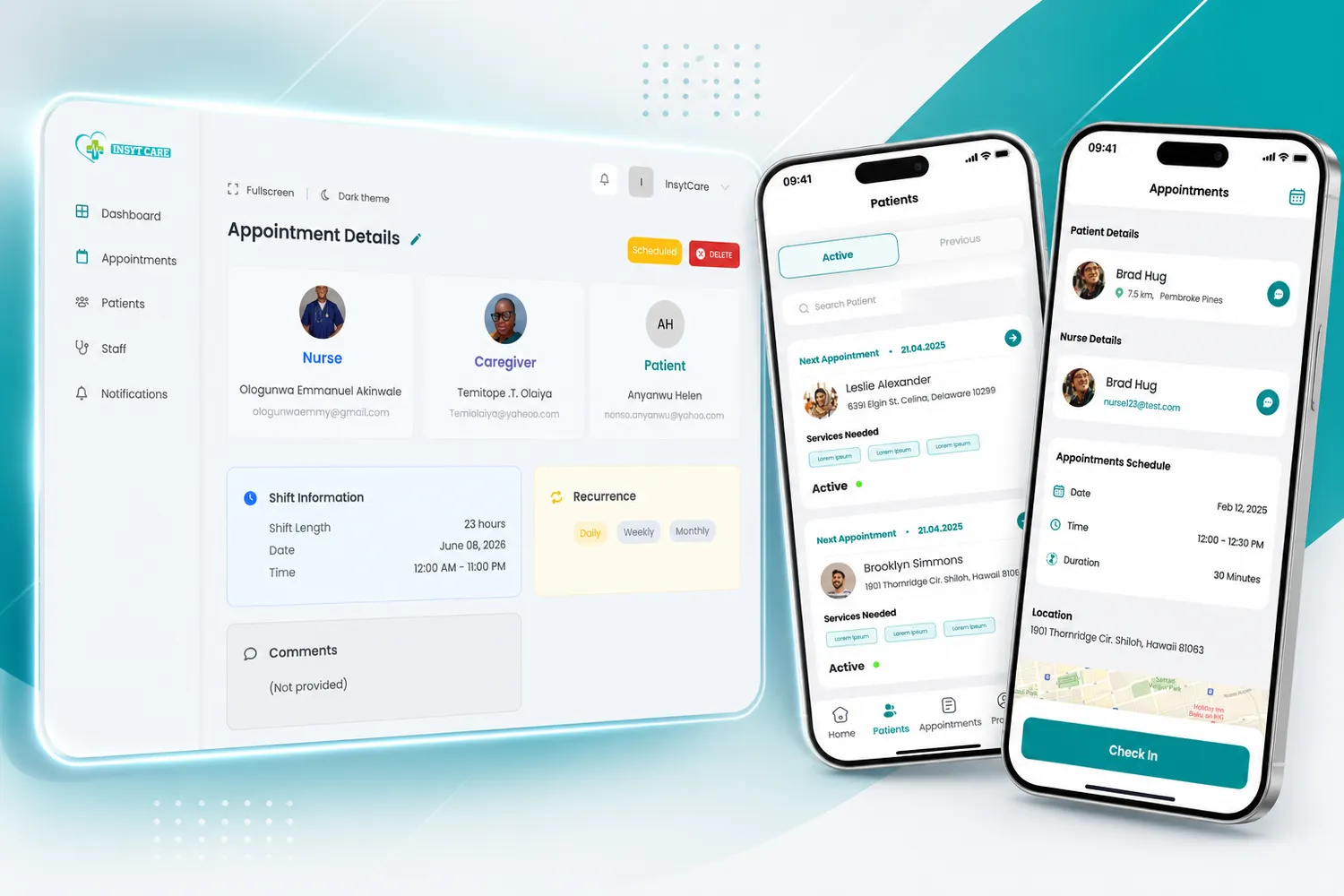 Web dashboard and mobile app showing the same care schedule