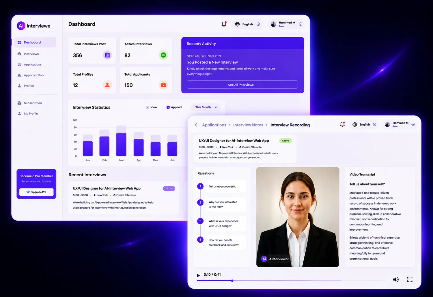 AI avatar conducting a real-time video interview